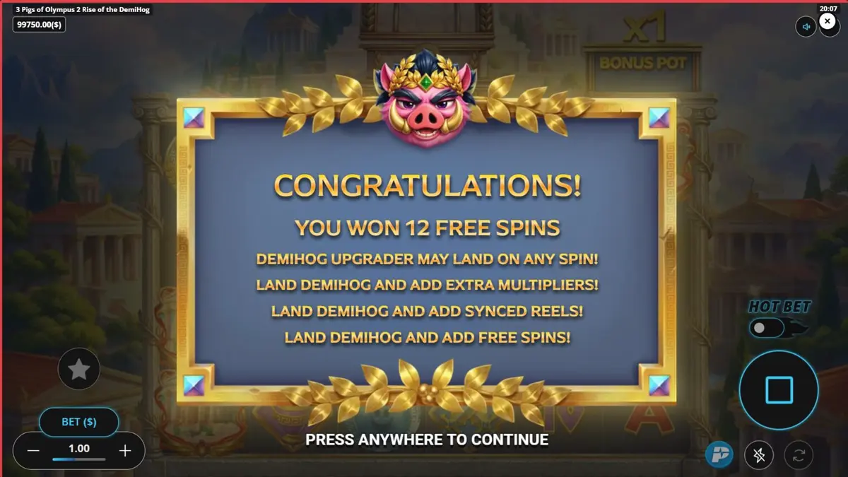 3 Pigs of Olympus 2 Rise of the DemiHog slot game interface