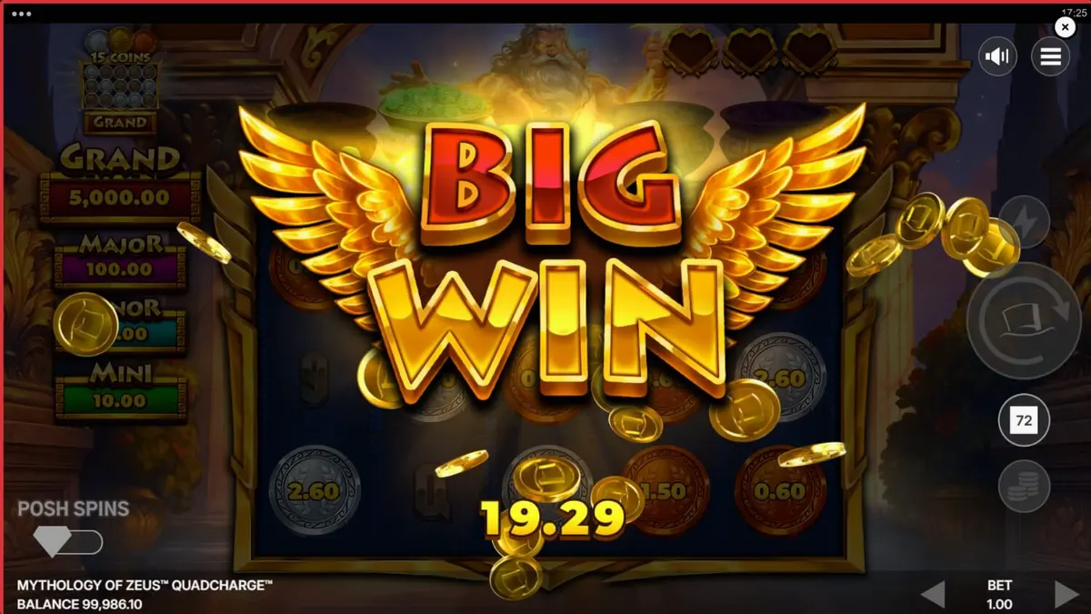 Mythology of Zeus QUADCHARGE slot gameplay interface